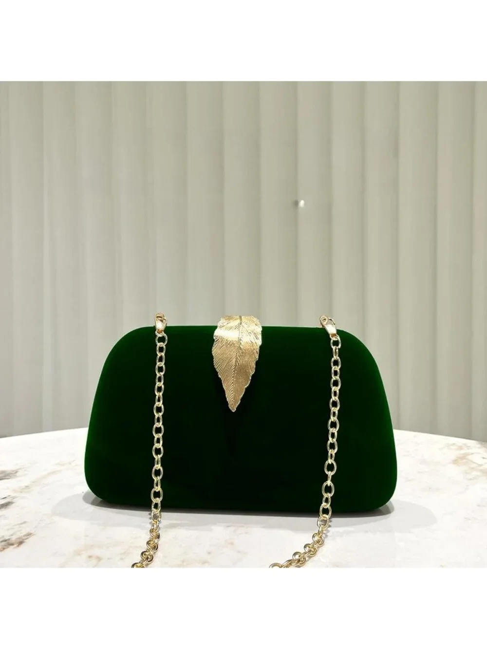 👜Women's Green Banquet Bag Dinner Elegant Clutch With Metallic Leaves Clasp